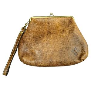 Patricia Nash Tan Leather Kiss-Lock Wristlet Clutch